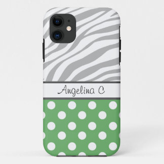 Green Polka Dot Light Zebra Print iPhone 5 Case