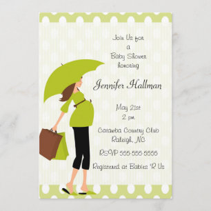 Green Polka Dot & Mod Pregnant Mum - Boy or Girl Invitation
