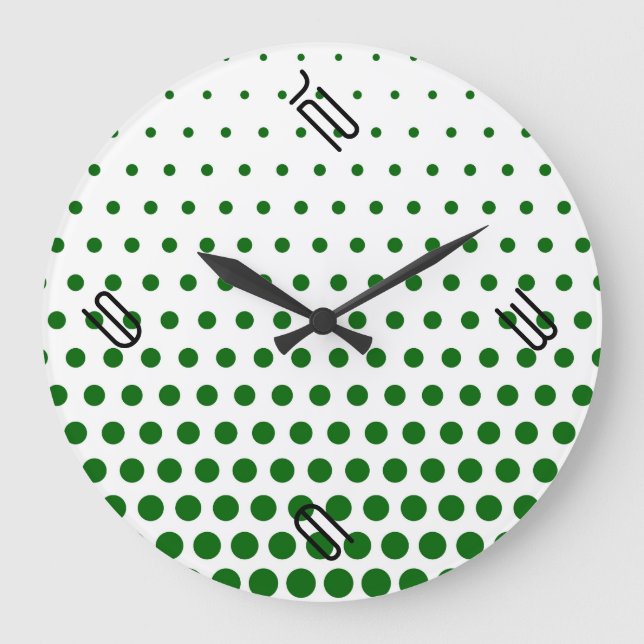 Green Polka Dot Modern White Large Clock (Front)