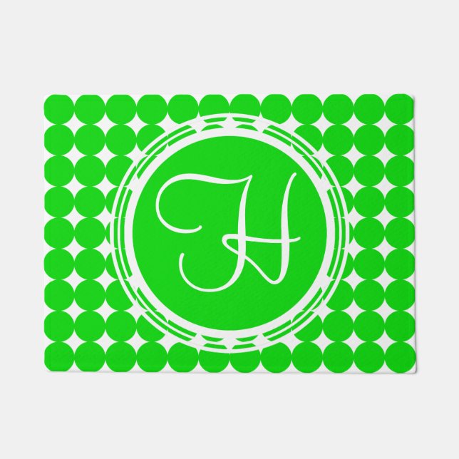 Green Polka Dot Monogram Doormat (Front)