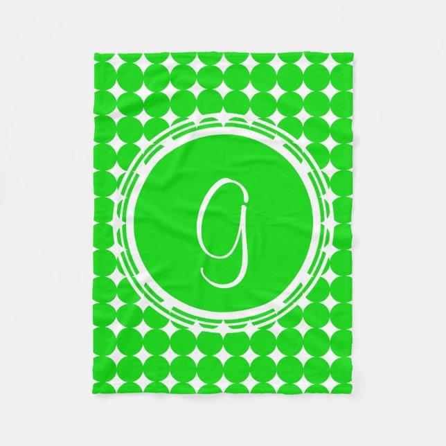 Green Polka Dot Monogram Fleece Blanket (Front)