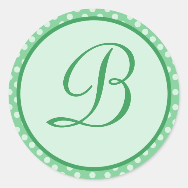 Green Polka Dot Monogram Initial Sticker (Front)