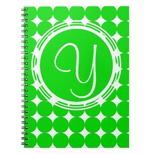 Green Polka Dot Monogram Spiral Notebook (Front)