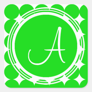Green Polka Dot Monogram Square Sticker