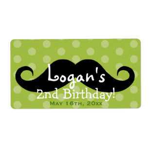 Green Polka Dot Moustache Birthday Water Bottle