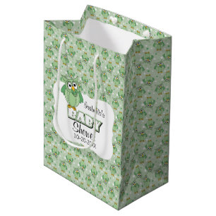 Green Polka Dot Owl - Baby Shower Medium Gift Bag