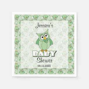 Green Polka Dot Owl Baby Shower Theme Napkin
