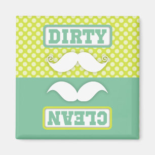Green Polka Dot Pattern Moustache Clean Dirty Magnet