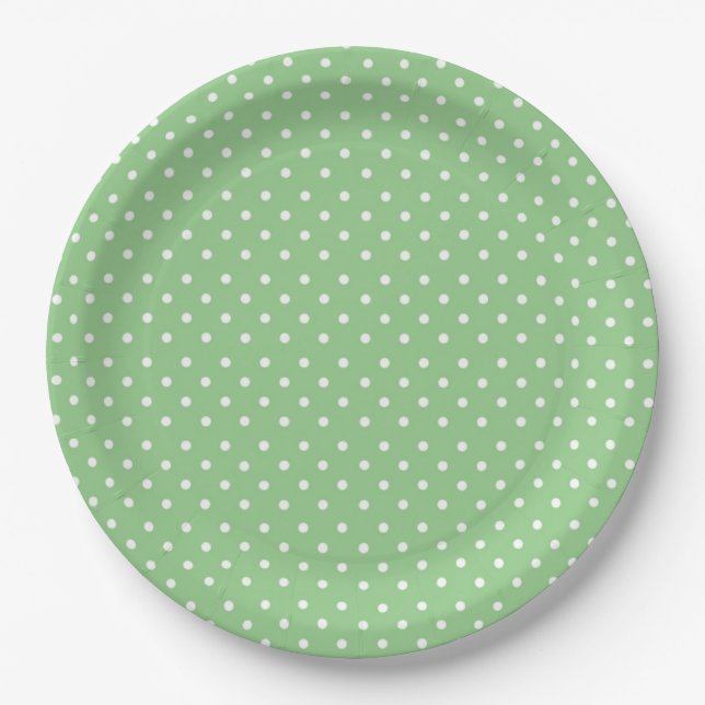 Green Polka Dot Pattern Paper Plate (Front)