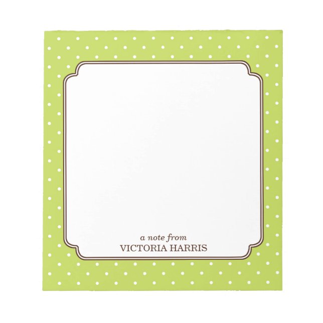 Green polka dot personalised girly cute notepad (Front)