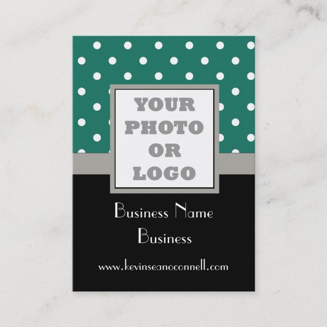 Green polka dot  photo logo business card (Front)