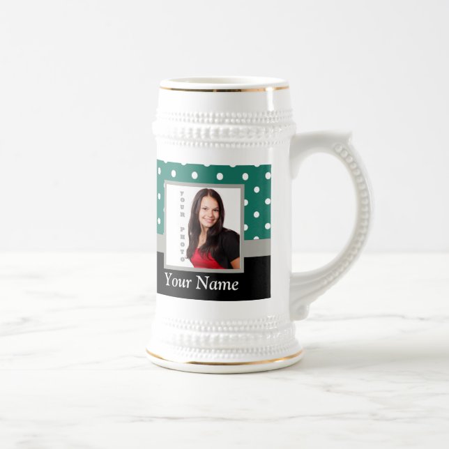 Green polka dot photo template beer stein (Right)