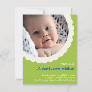 Green polka dot rosette photo cute baby birth announcement