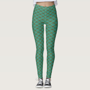 Green Polka Dot Scallops Mermaid Scales Leggings