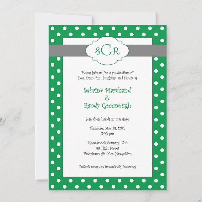 Green Polka Dot Wedding Invitations (Front)