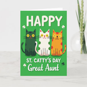 Green Polka Dots Cats Great Aunt Card
