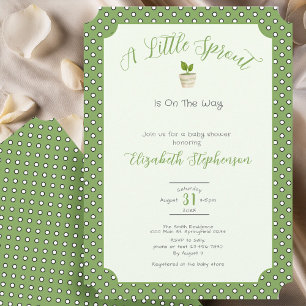 Green Polka Dots Little Sprout Baby Shower Invitation
