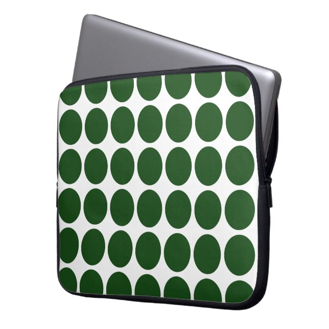 Green Polka Dots on White Laptop Sleeve (Front Left)