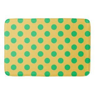 Green polka dots on yellow bath mat