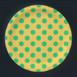 Green polka dots on yellow paper plate<br><div class="desc">Green polka dots on yellow</div>