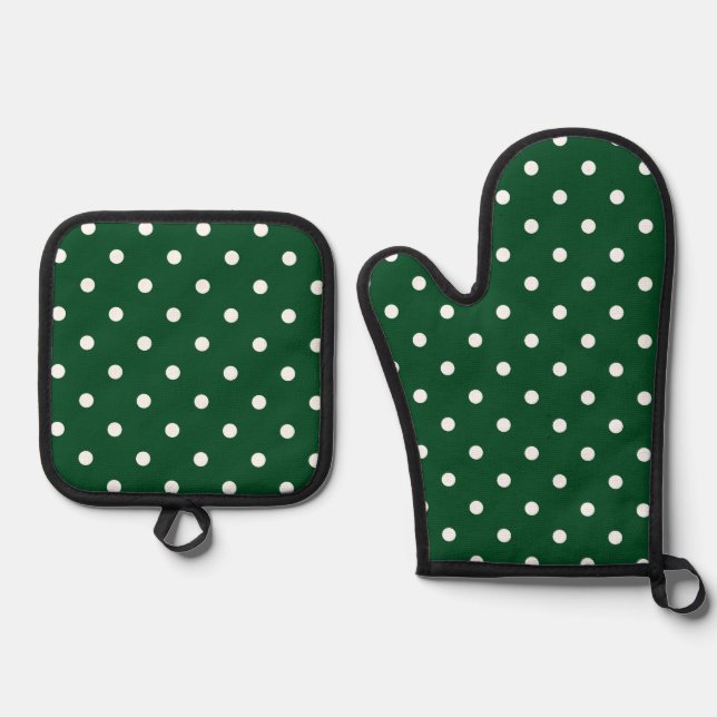 Green Polka Dots Oven Mitt & Pot Holder Set (Front)