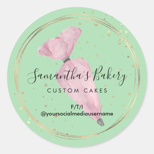Green Polka Dots Pastry Cake Designer Bakery Chef Classic Round Sticker (Front)
