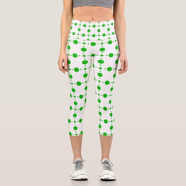 Green Polka Dots, Polka Dot Pattern, Dots, Dotted Capri Leggings (Front)