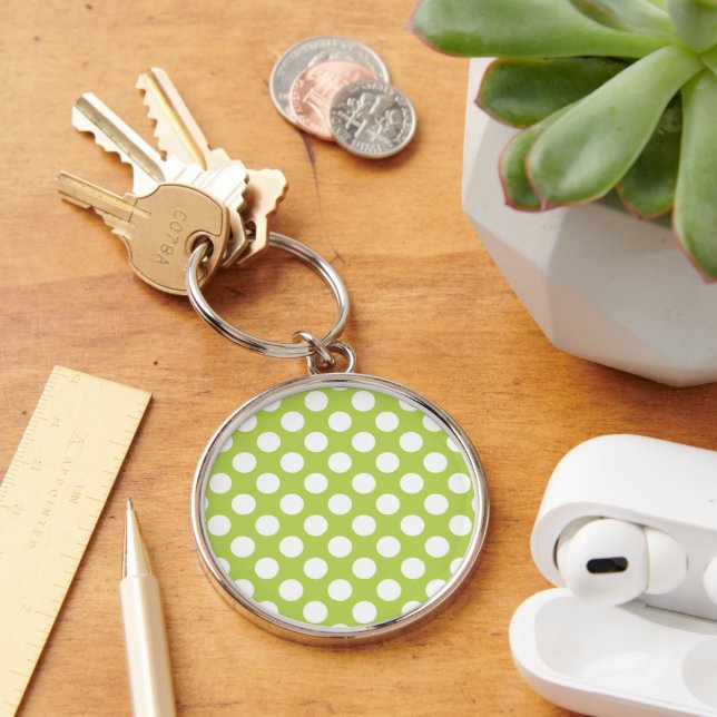 Green Polka Dots, Polka Dot Pattern, Dots, Dotted Key Ring (Desk)