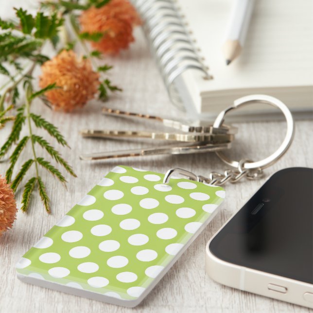 Green Polka Dots, Polka Dot Pattern, Dots, Dotted Key Ring (Front Right)