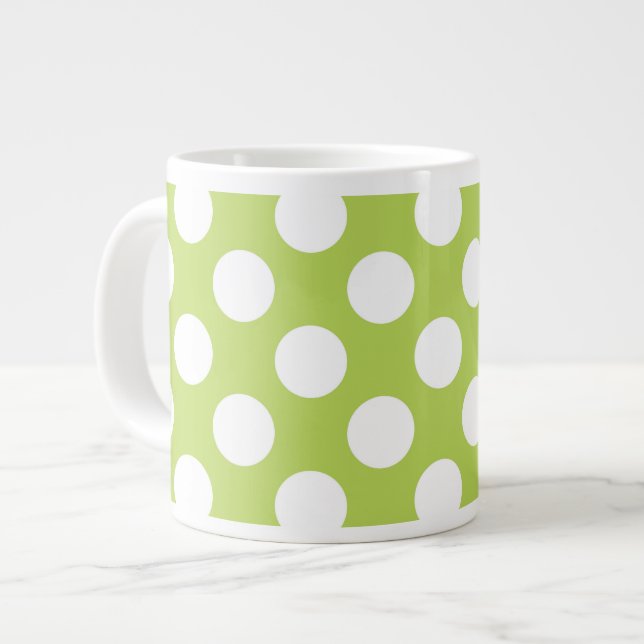 Green Polka Dots, Polka Dot Pattern, Dots, Dotted Large Coffee Mug (Front Left)