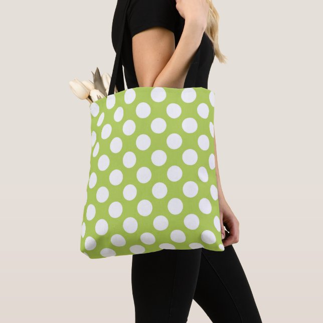 Green Polka Dots, Polka Dot Pattern, Dots, Dotted Tote Bag (Close Up)