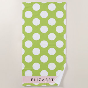 Green Polka Dots, Polka Dot Pattern, Your Name Beach Towel
