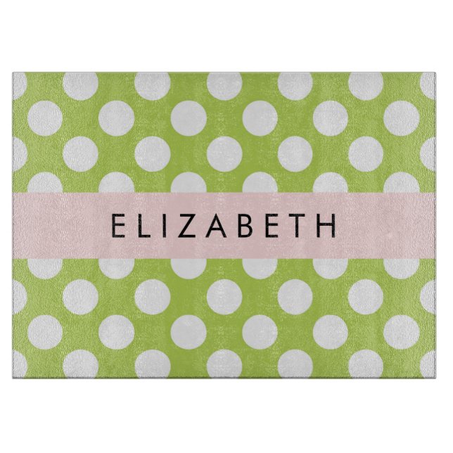 Green Polka Dots, Polka Dot Pattern, Your Name Cutting Board (Front)