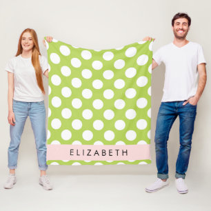 Green Polka Dots, Polka Dot Pattern, Your Name Fleece Blanket