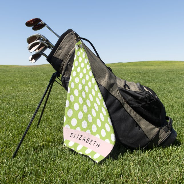 Green Polka Dots, Polka Dot Pattern, Your Name Golf Towel (Green)