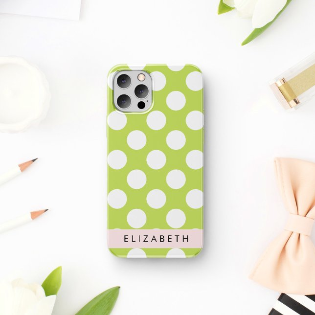 Green Polka Dots, Polka Dot Pattern, Your Name iPhone 16 Case (Creator Uploaded)