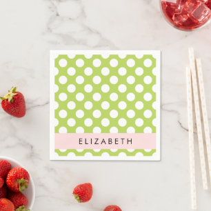 Green Polka Dots, Polka Dot Pattern, Your Name Napkin
