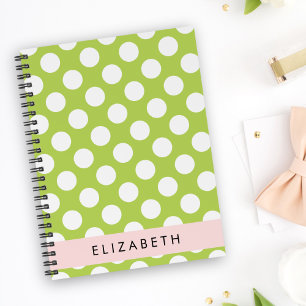 Green Polka Dots, Polka Dot Pattern, Your Name Notebook