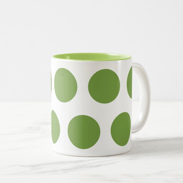 Green polka dots Two-Tone coffee mug (Front Right)
