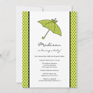Green Polka Dots Umbrella Baby Shower Invitation