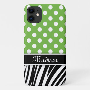 Green Polka Dots Zebra Stripes Black Name Case-Mate iPhone Case