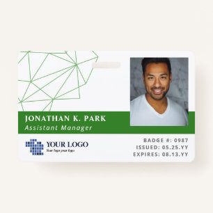 Green Polygons Logo & Photo Employee ID ID Badge