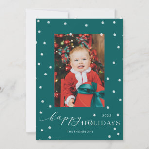 Green Pompom Polka Dot Photo Holiday Card