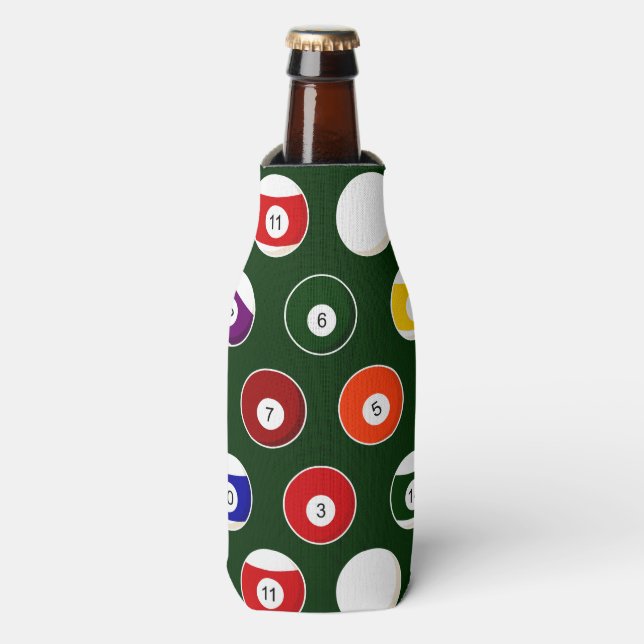 Green Pool Ball Billiards Pattern Bottle Cooler (Bottle Front)