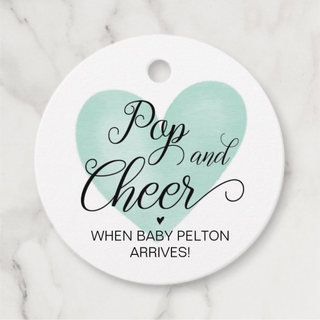 Green Pop and Cheer Baby Shower Favour Tag (Front)
