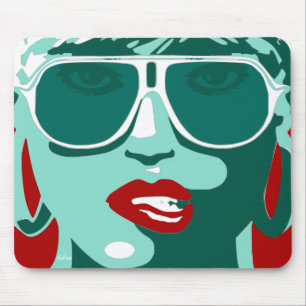 Green Pop Art Pretty Woman Sunglasses Red Lips Mouse Pad