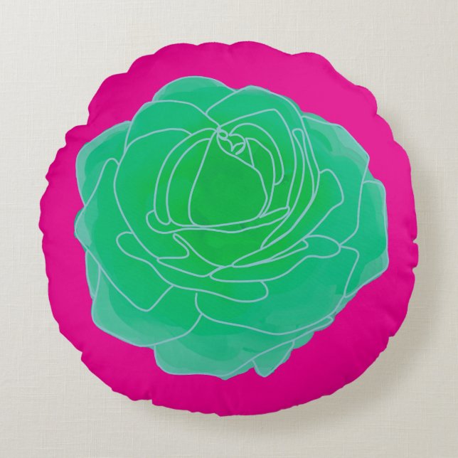 Green Pop Art Rose Round Cushion (Front)