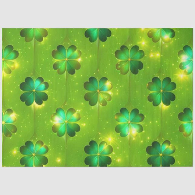 Green Popular St Patrick's Day Clover Collection Tissue Paper (Front)