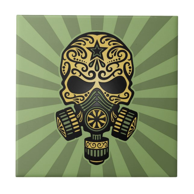 Green Post Apocalyptic Sugar Skull Tile (Front)