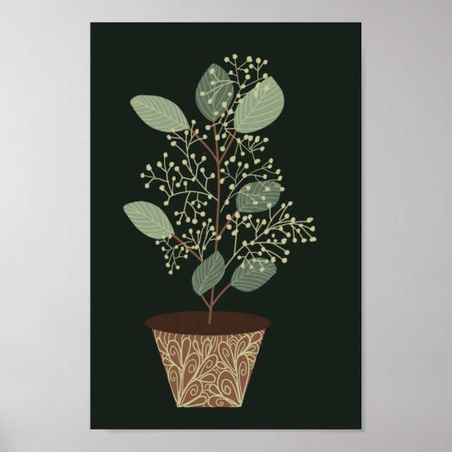 Green pot plant eucalyptus leaf seeds terracotta poster (Front)